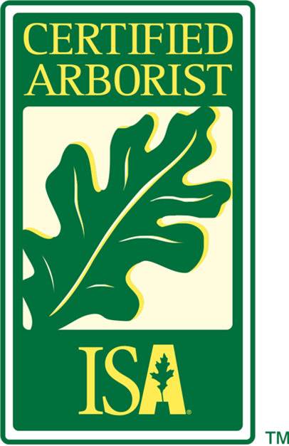 Logo of Certified Arborist with a green oak leaf and the letters ISA at the bottom